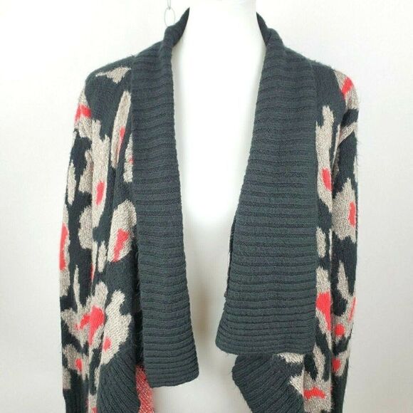 ROMEO & JULIET COUTURE Black Leopard Open Drape Front Long Cardigan Womens S - Picture 2 of 6